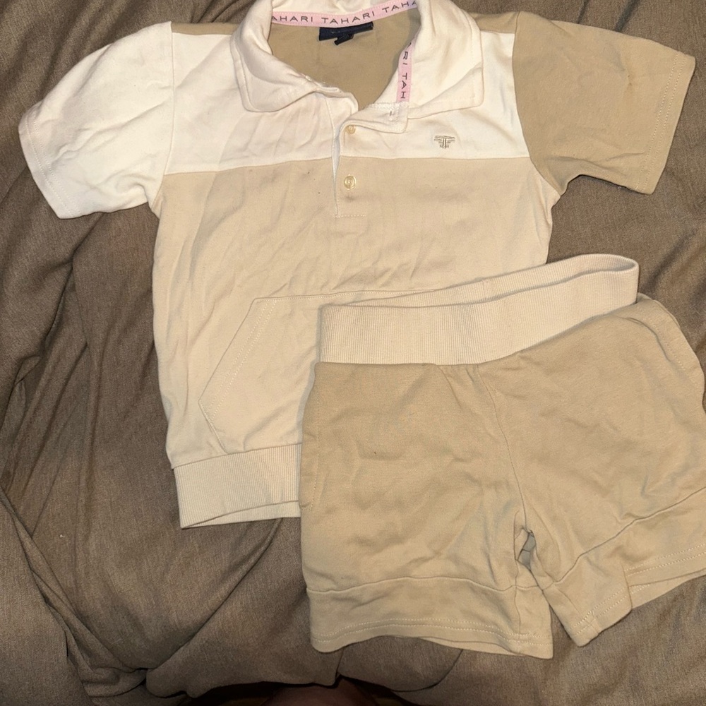 Kids Polo Shirt and Shorts Set - Cream and Tan